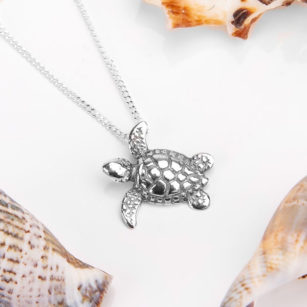 Collier tortue de mer miniature en argent sterling, pendentif Terrapin, bijoux de l'océan, bijoux tortue, cadeaux tortue, collier tortue en or