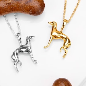 Sterling Silver Greyhound Necklace: 24ct Gold Plated Whippet Charm