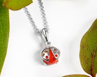 Silver Ladybug Ladybird Necklace,  Sterling Silver Ladybird Jewelry, Good Luck Jewelry, Graduation Gift for Her