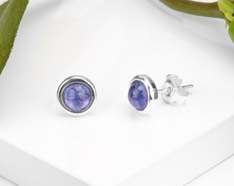 Pendientes de plata de ley con tanzanita natural: Piedra de nacimiento de diciembre