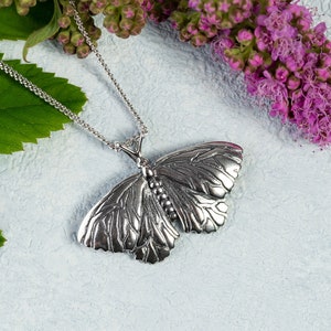 Sterling Silver Moth Necklace: Engraved Insect Pendant, Boho Jewelry