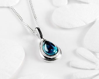 London Blue Topaz Necklace in Sterling Silver, Simple Necklace, Minimal Necklace, Boho Necklace, Bridesmaid Gift, November Birthstone Gift