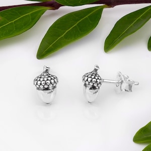 Solid Sterling Silver Acorn Stud Earrings, Lucky Acorn Jewelry, Woodland Jewelry, Acorn Gifts, Boho Earrings, Minimal Earrings, Gold Acorn