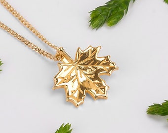 Dainty Maple Leaf Necklace in 925 Sterling Silver & 24ct Gold Plate, Leaf Pendant, Nature Gift, Boho Jewelry, Gift for Her