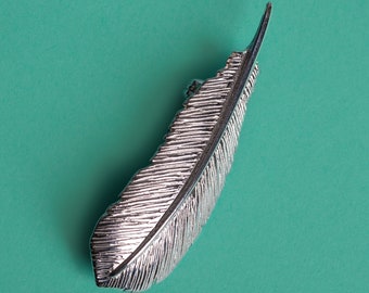 Solid Sterling Silver Feather Brooch Pin, Sterling Silver Feather Pin, Statement Silver Brooch, Boho Jewelry, Gift for Mom