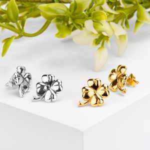 Sterling Silver Four Leaf Clover Earrings, Shamrock Stud Earrings, Cloverleaf jewelry, Irish Jewelry, Lucky Stud Earrings, Shamrock Jewelry