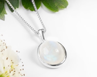 Oval Moonstone Necklace: Handmade Sterling Silver Birthstone Jewelry