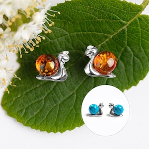 Snail Earrings in 925 Sterling Silver, Snail Jewelry, Animal Earrings, Kids Jewelry, Tiny Studs, Bohemian Earrings, Snail Gifts