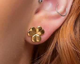 Vergoldete Sterling Silber Kleeblatt Ohrstecker: Irischer Schmuck