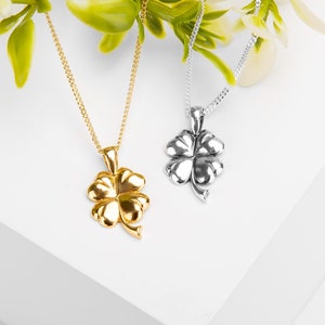 Four Leaf Clover Necklace in Sterling Silver, Good Luck Jewelry, Irish Necklace, Four Leaf Clover Gift, 24ct Gold Plate Clover Necklace