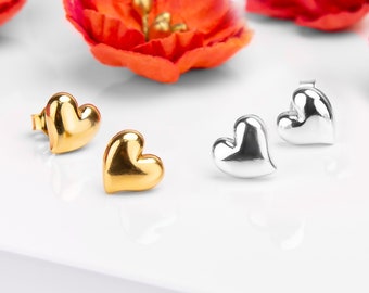 Solid Sterling Silver Heart Oorbellen, Tiny Heart Studs, Minimal Oorbellen, Sierlijke Heart Studs, 24ct Gold Plate, Valentijnsdag Cadeau