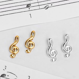 Sterlingzilveren solsleutel-oorbellen, muzieknoot oorbellen, muzikale studs, sieraden cadeau voor muziekliefhebber, damessieraden, gouden muzieknoot