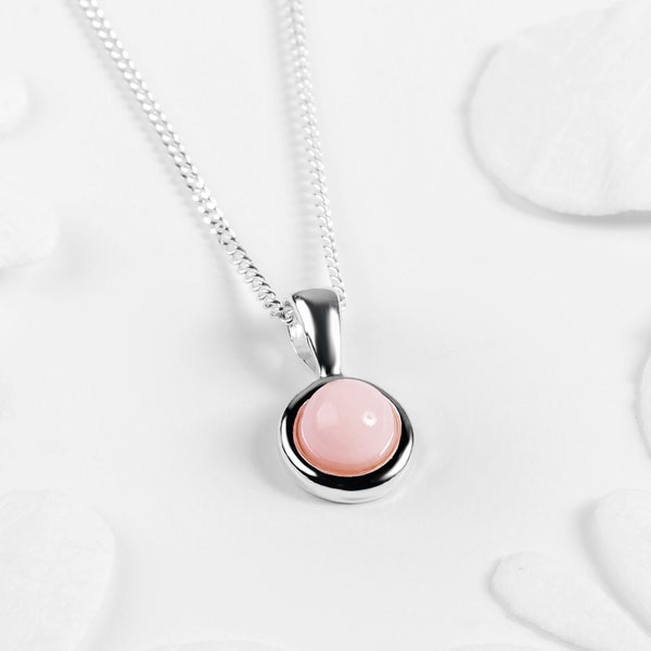 Pink Peruvian Opal and Sterling Minimal Round Necklace Choker, Peruvian Pink Opal Jewelry, Birthstone Gift, Boho Necklace, Dainty Necklace