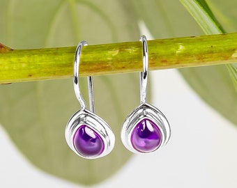 Amethyst-Ohrringe in Tropfenform: Ohrhänger aus Sterlingsilber, Geburtsstein für Februar
