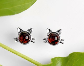 Black Cat Earrings in 925 Sterling Silver, Black Cat Studs, Tiny Studs, Gift for a Cat Lover, Jewelry Gifts For Women