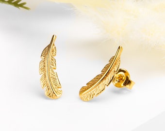 Feather Stud Earrings in Sterling Silver and 24ct Gold Plate, Dainty Earrings, Minimal Studs, Feather Jewelry, Boho Jewelry, Bohemian Gifts