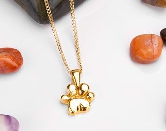 Paw Print Necklace in Sterling Silver and 24ct Gold Plate, Dog Paw Charm, Cat Necklace, Dog Gifts, Cat Gifts, Paw Jewelry, Dog Mom