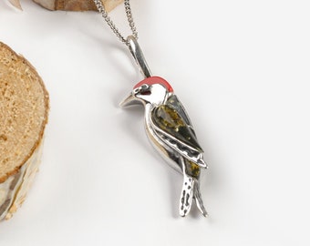 Hand-Enameled STERLING SILVER Red-Bellied Woodpecker CHARM for Bracelet PENDANT Hand-Enameled STERLING SILVER Red-Bellied Woodpecker CHARM for Bracelet PENDANT