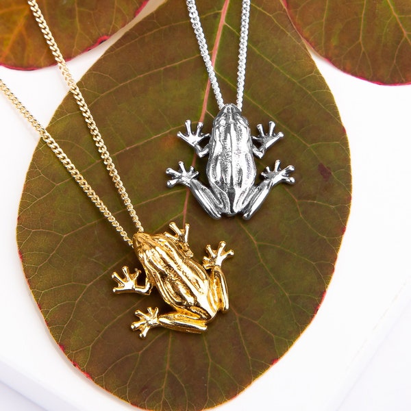 Solid 925 Sterling Silver Frog Necklace, 24ct Gold Plate, Lucky Frog Pendant, Sterling Silver Toad Necklace, Amphibian Jewelry, Frog Gifts