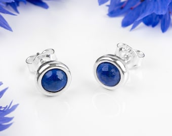 Lapis Lazuli Sterling Silver Stud Earrings: 5mm Round Boho Jewelry