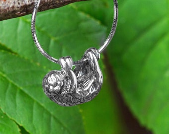 Solid 925 Sterling Silver Sloth Necklace Pendant, Sloth Gifts, Sloth Jewelry, Gift for Animal Lover, Sterling Silver Sloth Charm