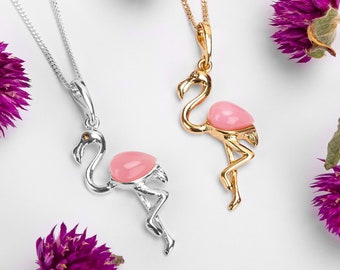 Sterling Silber Flamingo Halskette: Pink Achat Tropical Anhänger