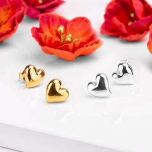 Solid Sterling Silver Heart Earrings, Tiny Heart Studs, Minimal Earrings, Dainty Heart Studs, 24ct Gold Plate, Valentines Day Gift