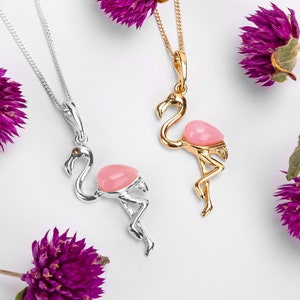 Sterling Silver Flamingo Necklace, 24ct Gold Plate Pink Flamingo Pendant, Tropical Gifts, Kawaii Necklace, Funky Necklace, Bird Lover Gifts