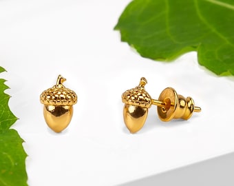 Acorn Stud Earrings in 925 Sterling Silver & 24ct Gold Plate, Lucky Acorn Jewelry, Woodland Jewelry, Acorn Gifts, Boho Earrings