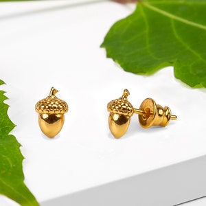Acorn Stud Earrings in 925 Sterling Silver & 24ct Gold Plate, Lucky Acorn Jewelry, Woodland Jewelry, Acorn Gifts, Boho Earrings