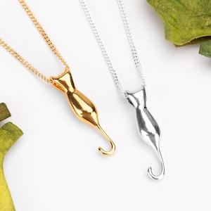 Sterling Silver Cat Necklace: Minimalist Kitten Charm, Pet Lover Gift