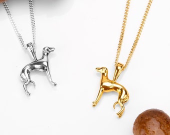 Greyhound Dog Necklace in Sterling Silver and 24ct Gold Plate, Whippet Sighthound Necklace, Greyhound Charm, Dog Necklace, Dog Lover Gift