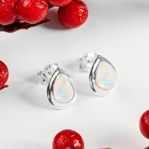 Moonstone Earrings in Sterling Silver, Dainty Earrings, Minimal Earrings, Tiny Studs, Birthstone Gift, Moonstone Studs, Boho Earrings