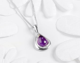 Amethyst Necklace in Sterling Silver, Dainty Necklace, Minimal Teardrop Necklace, Bridesmaid Gift, February Birthstone Necklace