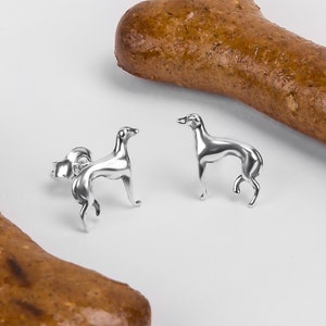 Greyhound Whippet Dog Stud Earrings in 925 Sterling Silver & Gold Plate, Sighthound Dog Jewelry, Racing Dog Gift, Dog Gifts