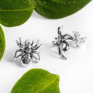 Tarantula Spider in Sterling Silver Earrings, Spider Jewelry, Gothic Halloween Earrings, Insect Earrings, Spooky Jewellery