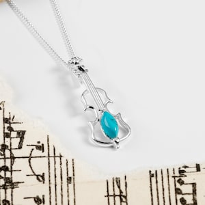 Sterling Silver Violin Necklace in Turquoise, Music Necklace, Music Gift, Violin Gift, Bohemian Jewelry, Turquoise Jewelry