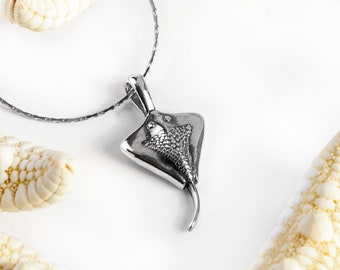 Sterling Silver Manta Ray Necklace: 24ct Gold Plated Nautical Jewelry