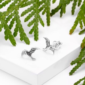 Bird in Flight Stud Earrings in 925 Sterling Silver, Tiny Bird Earrings, Minimal Earrings, Bird Gifts, Gift for Her, Boho Earrings