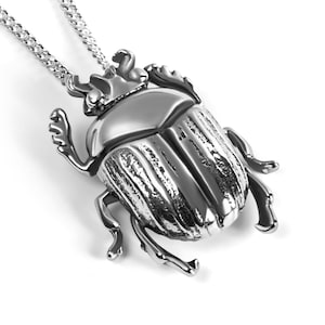 Sterling Silver Scarab Beetle Necklace: Egyptian Boho Pendant