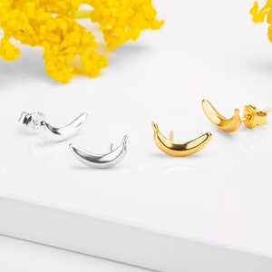 Sterling Silver Banana Stud Earrings: Tropical Minimalist Jewelry