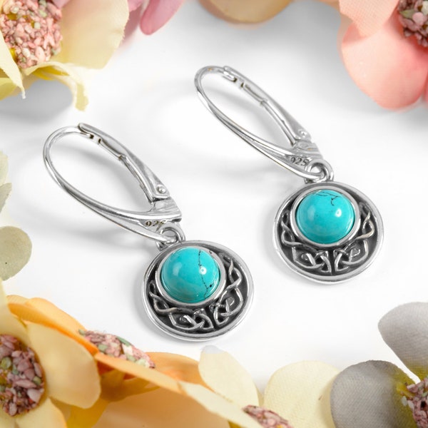 Sterling Silver Celtic Earrings in Turquoise, Celtic Jewelry, Scottish Jewelry, Welsh Jewelry, Irish Jewelry, Turquoise Earrings