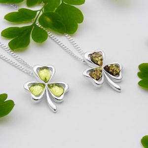Lucky Shamrock 925 Srebro Sterling Naturalny Peridot Naszyjnik, Biżuteria na szczęście, Irlandzki Naszyjnik, Prezent dla Niej, Wisiorek Koniczyna