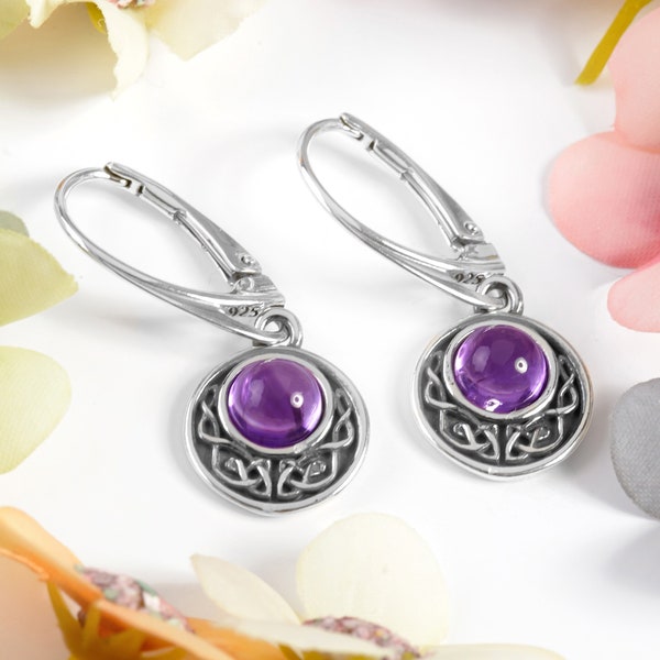 Sterling Silver Celtic Earrings in Amethyst, Celtic Jewelry, Scottish Jewelry, Welsh Jewelry, Irish Jewelry, Amethyst Earrings