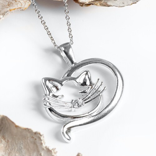 Sterling Silver Sleeping Cat Necklace 