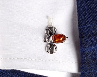 Sterlingzilveren bijmanchetknopen: cognac, Baltisch barnsteen, herensieraden