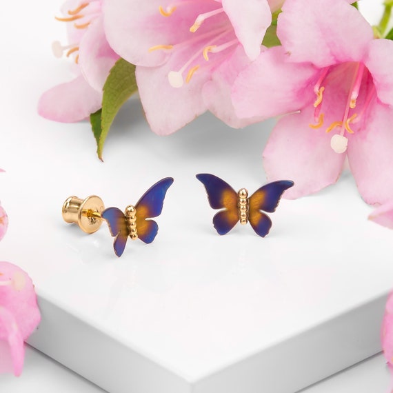 Titanium Stud Butterfly Earrings in 24ct Gold Plate and Sterling