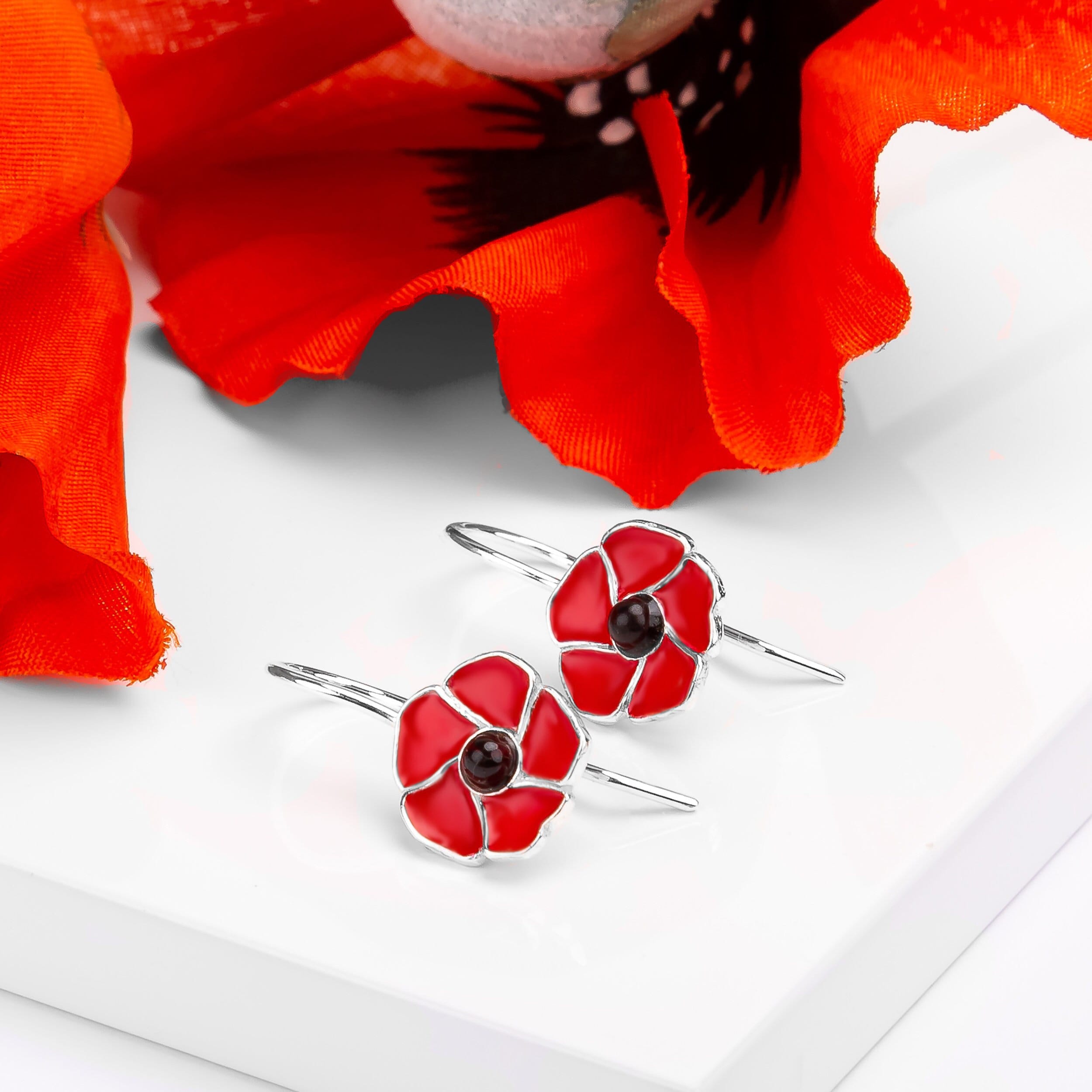 Red poppy earrings clearance