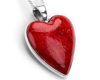 Collier coeur corail corne rouge en argent sterling, pendentif coeur, cadeau de la Saint-Valentin, cadeau de Noël pour petite amie maman