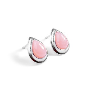 Peruvian Pink Opal Earrings in Sterling Silver, Dainty Earrings, Minimal Earrings, Opal Gift, Teardrop Earrings, October Birthstone Gift image 4